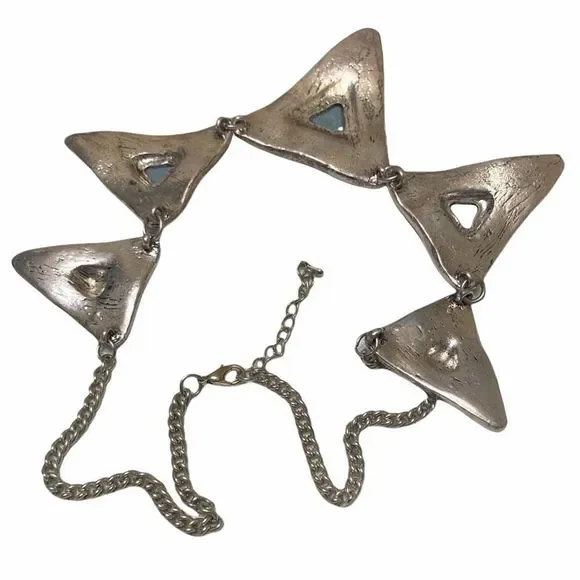 Vintage Silver Mod Mirrored Spiky Necklace